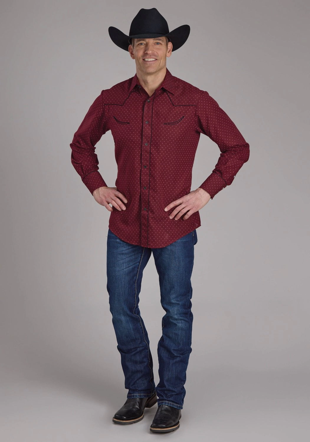 Roper Mens 2287 Dot Print Fancy Wine Poly/Cotton L/S Shirt family gathering