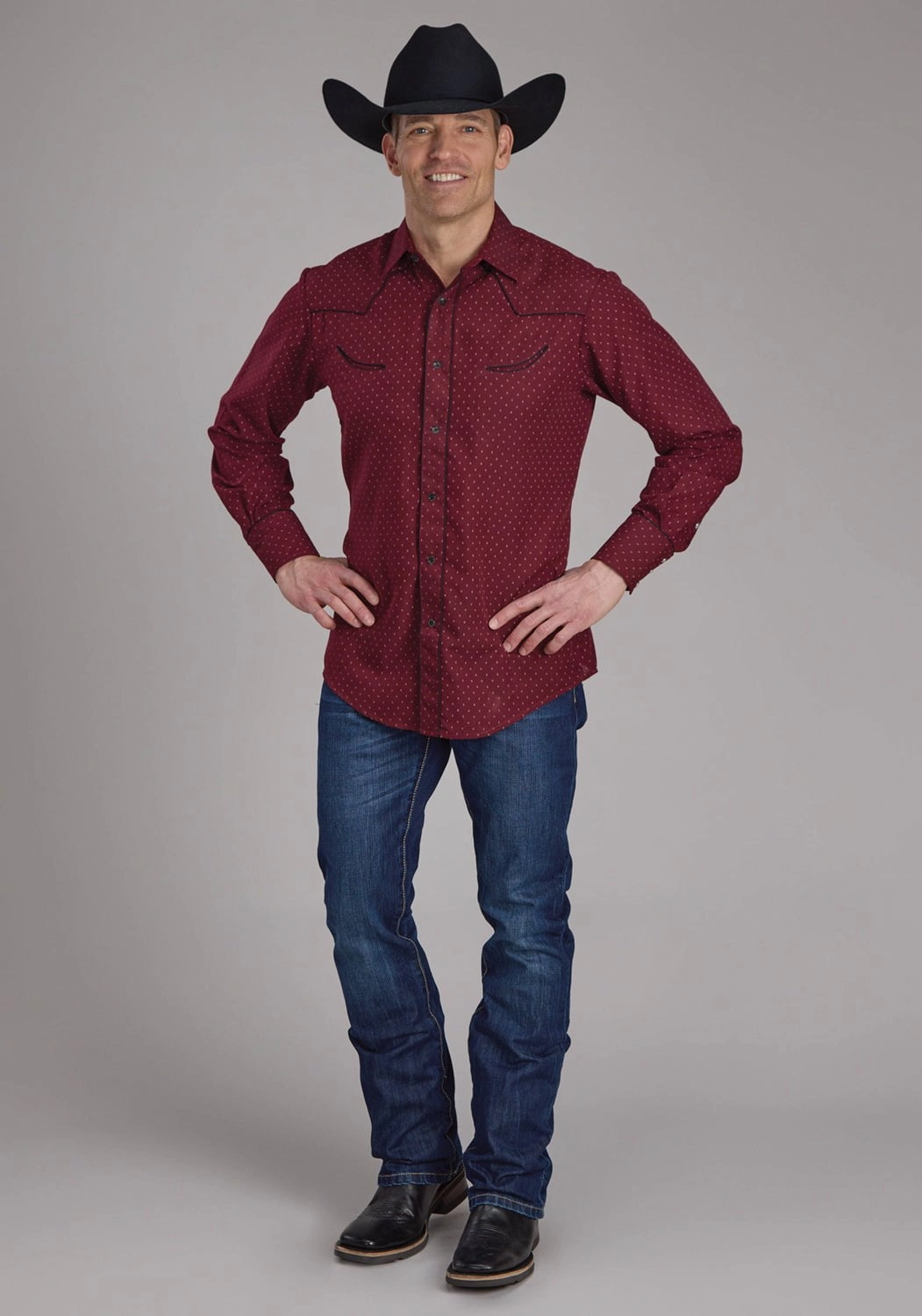 Roper Mens 2287 Dot Print Fancy Wine Poly/Cotton L/S Shirt Morning Comfort Mature Elegance