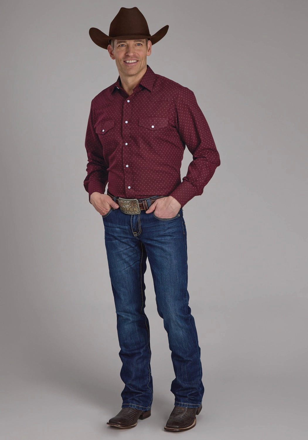 Functional Fashion Roper Mens 2287 Dot Print Wine Cotton Blend L/S Shirt