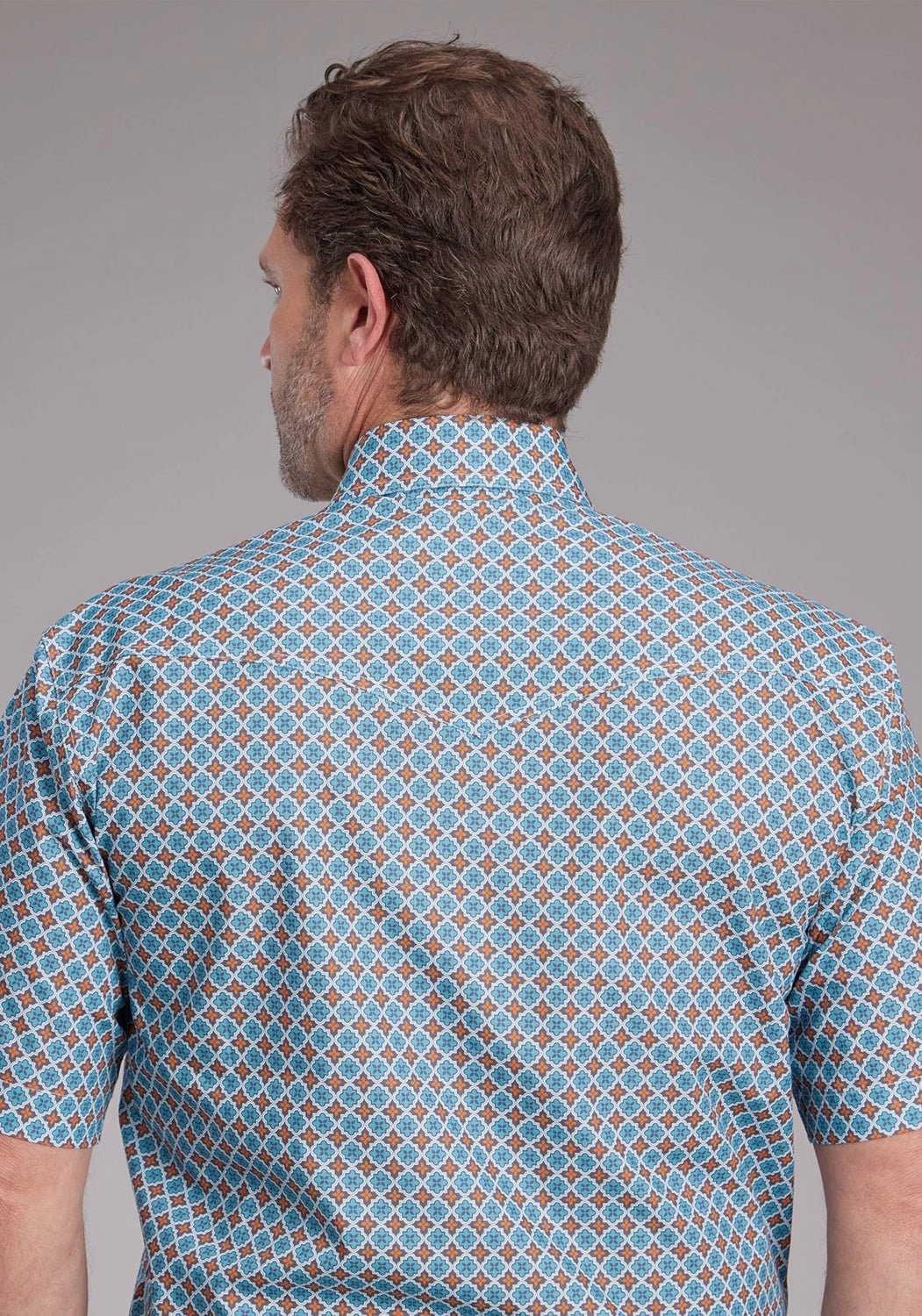 vacation wear Networking Session Roper Mens 2381 Tile Foulard Turquoise 100% Cotton S/S Shirt