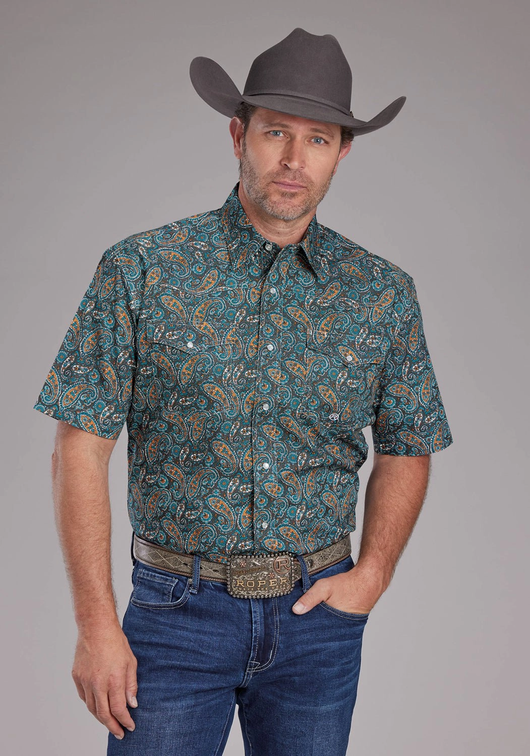 Backpacking Trip Year-Round Favorite Roper Mens 2382 Dusk Paisley Blue 100% Cotton S/S Shirt