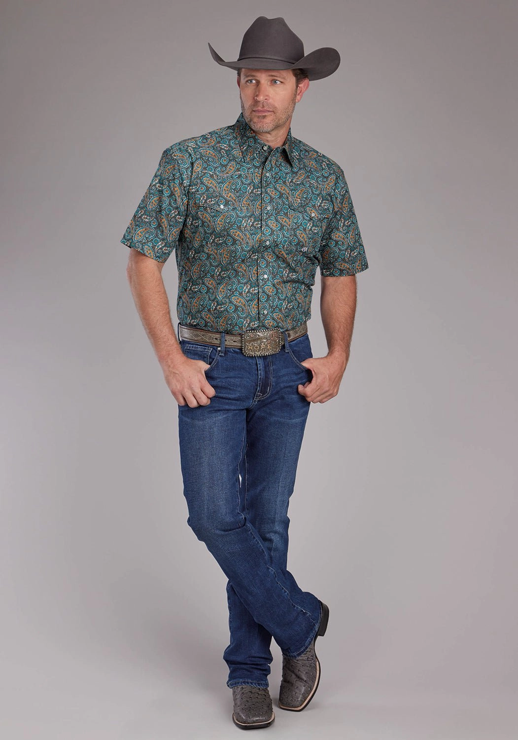 Camouflage Print Roper Mens 2382 Dusk Paisley Blue 100% Cotton S/S Shirt