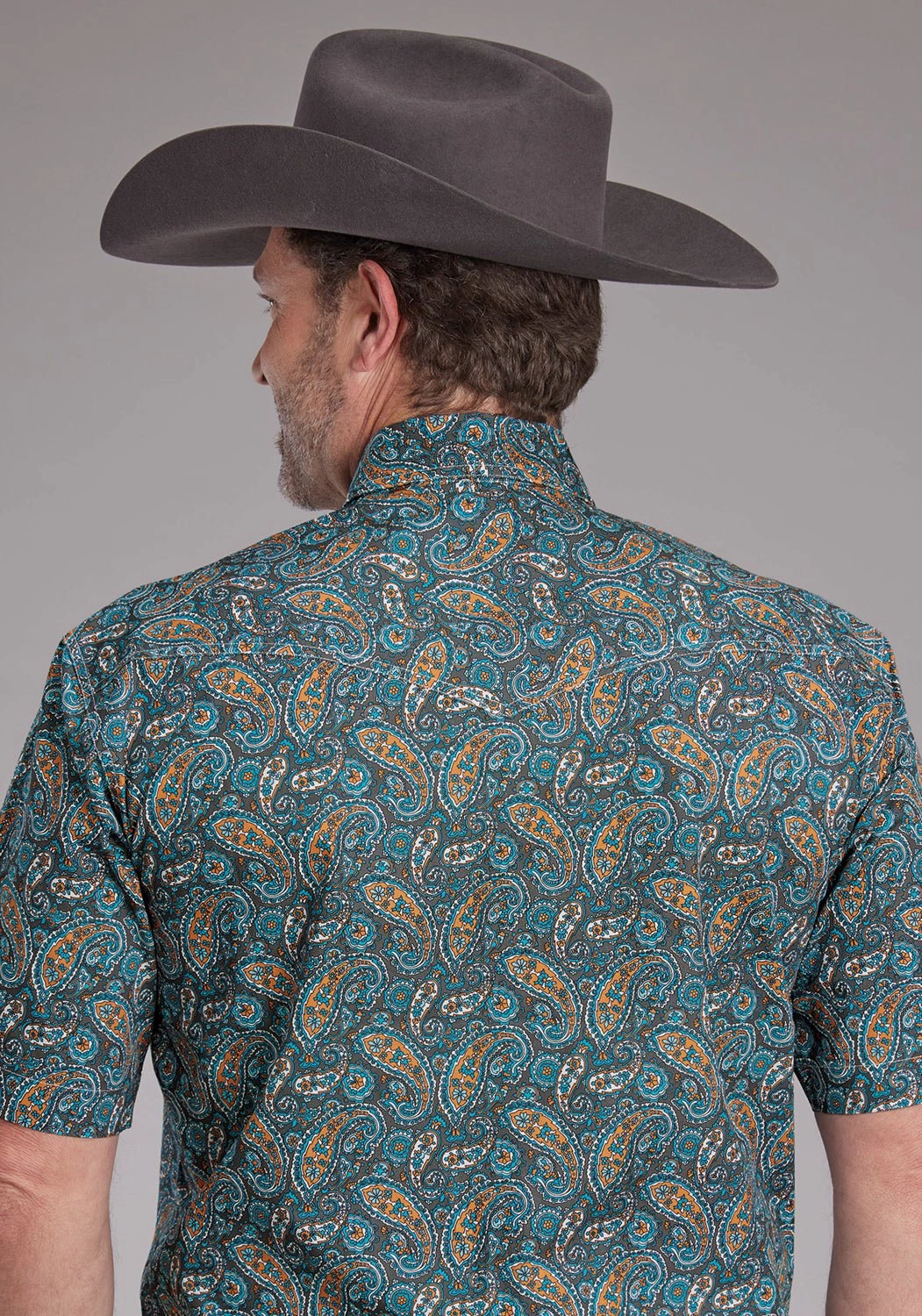 Printed Pattern Roper Mens 2382 Dusk Paisley Blue 100% Cotton S/S Shirt