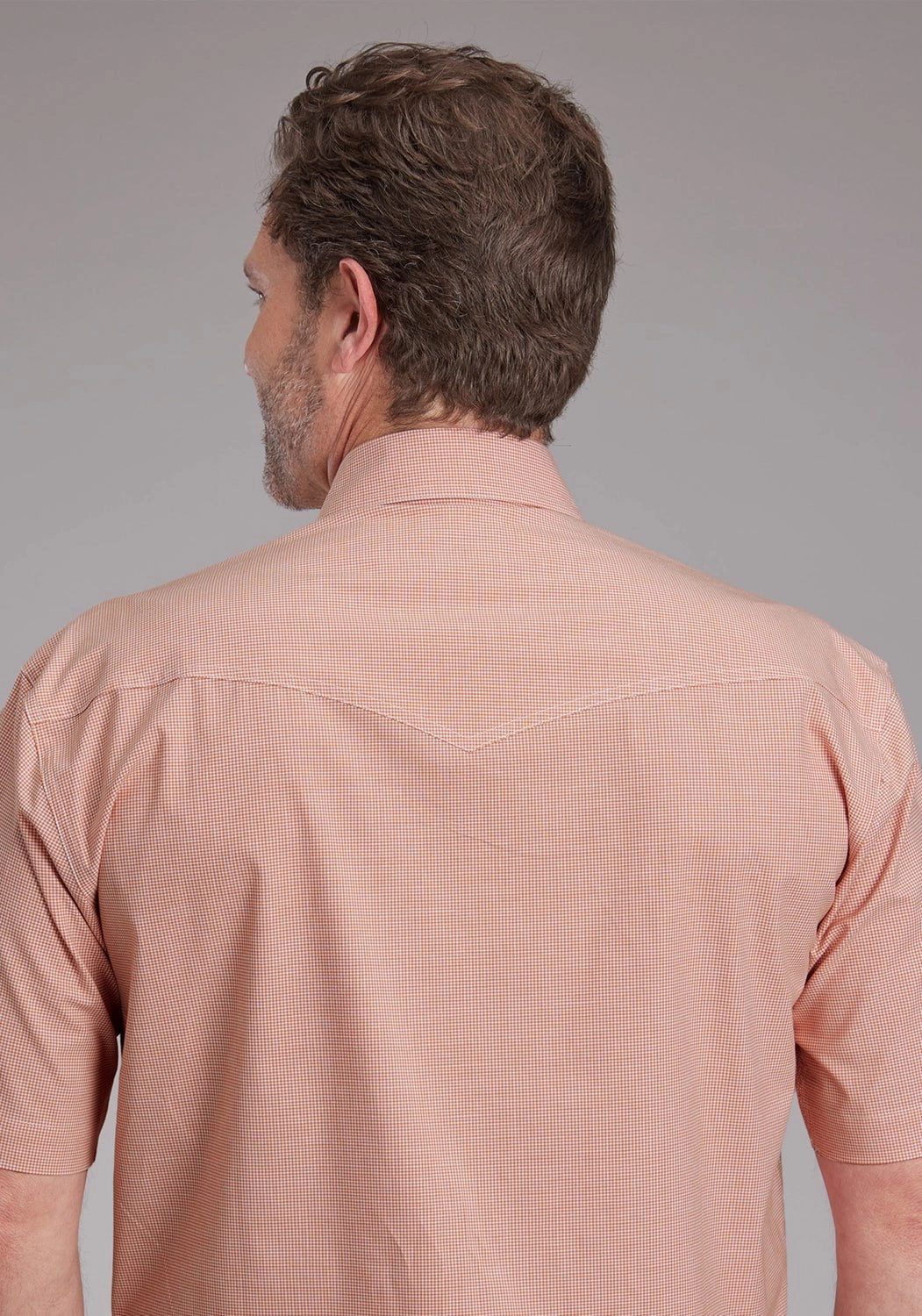 Roper Mens 2387 Stretch Minicheck Orange Cotton Blend S/S Shirt Seamless Sides