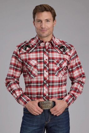 Roper Mens 2408 Plaid Horse Red Cotton Blend L/S Shirt ethical fashion