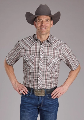 Warm Layers Roper Mens 2409 Plaid White/Grey Cotton Blend S/S Shirt