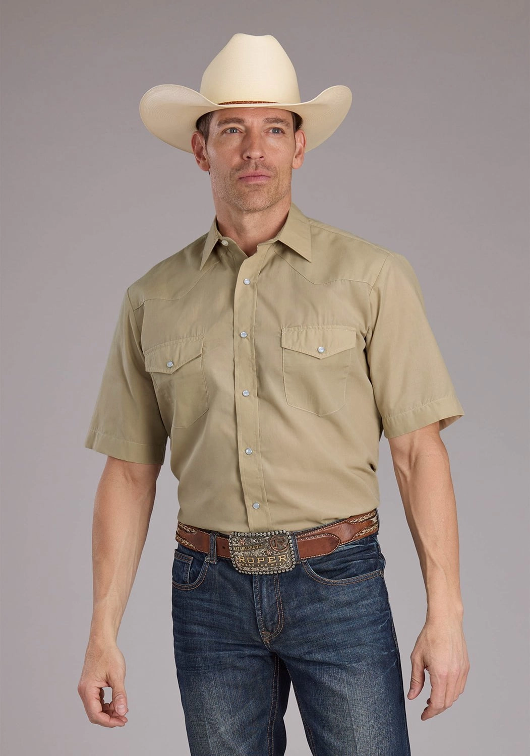 Eco friendly materials Roper Mens 2445 Broadcloth Tan Cotton Blend S/S Shirt