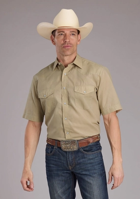 Practical Choice Low Maintenance Roper Mens 2445 Broadcloth Tan Cotton Blend S/S Shirt