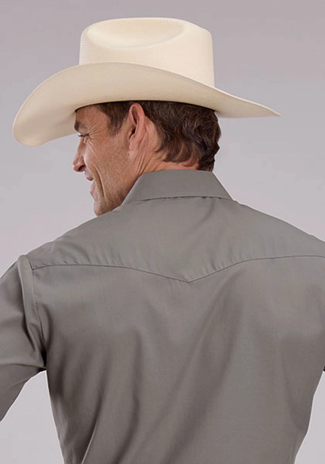 Roper Mens 2475 Solid Broadcloth Light Smokey Grey Cotton Blend L/S Shirt hypoallergenic