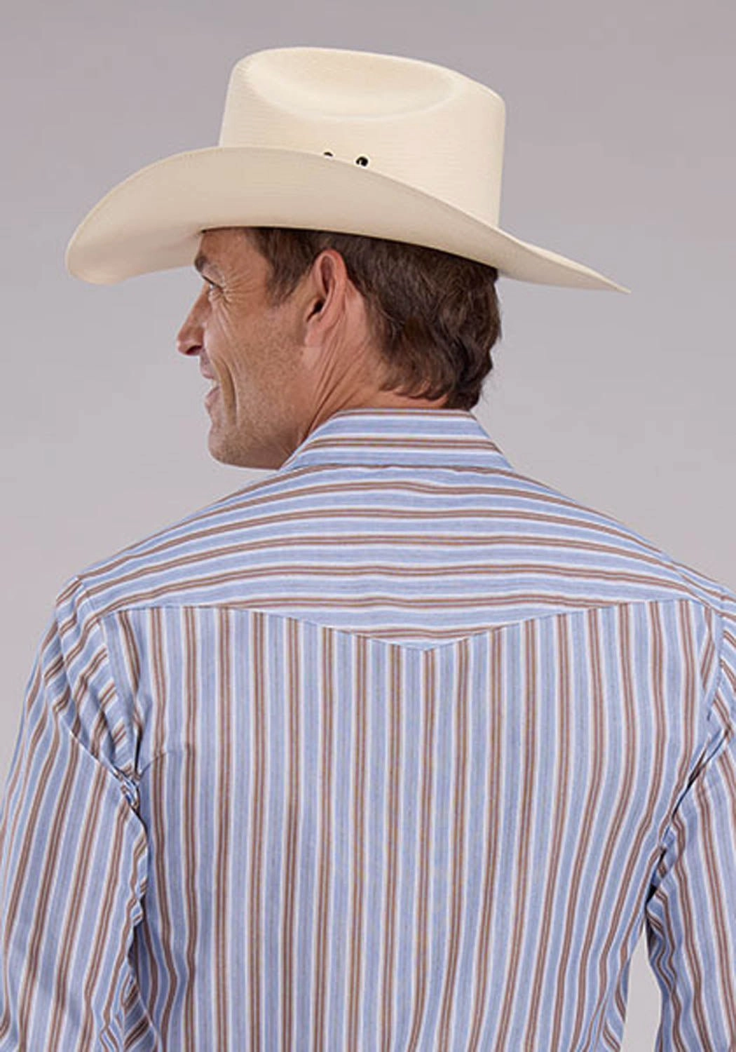 Snag Free Surface Lightweight Material Roper Mens 2476 Western Stripe Brown/Blue Cotton Blend L/S Shirt