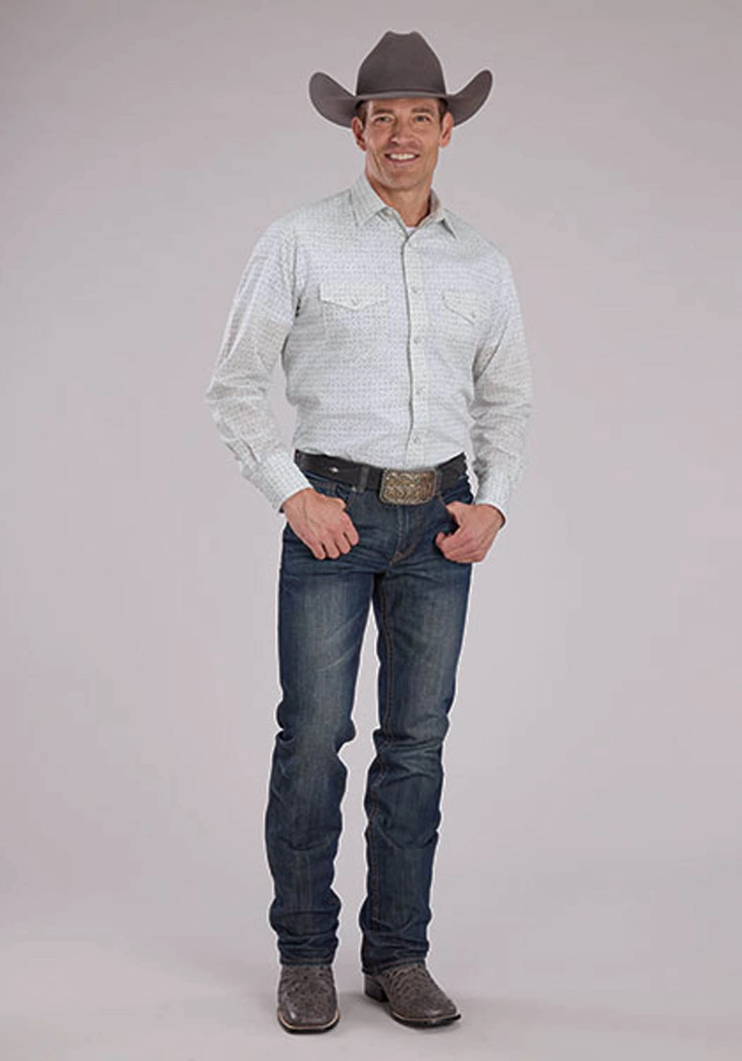 Roper Mens 2481 Floral Print Grey Cotton Blend L/S Shirt handmade touch