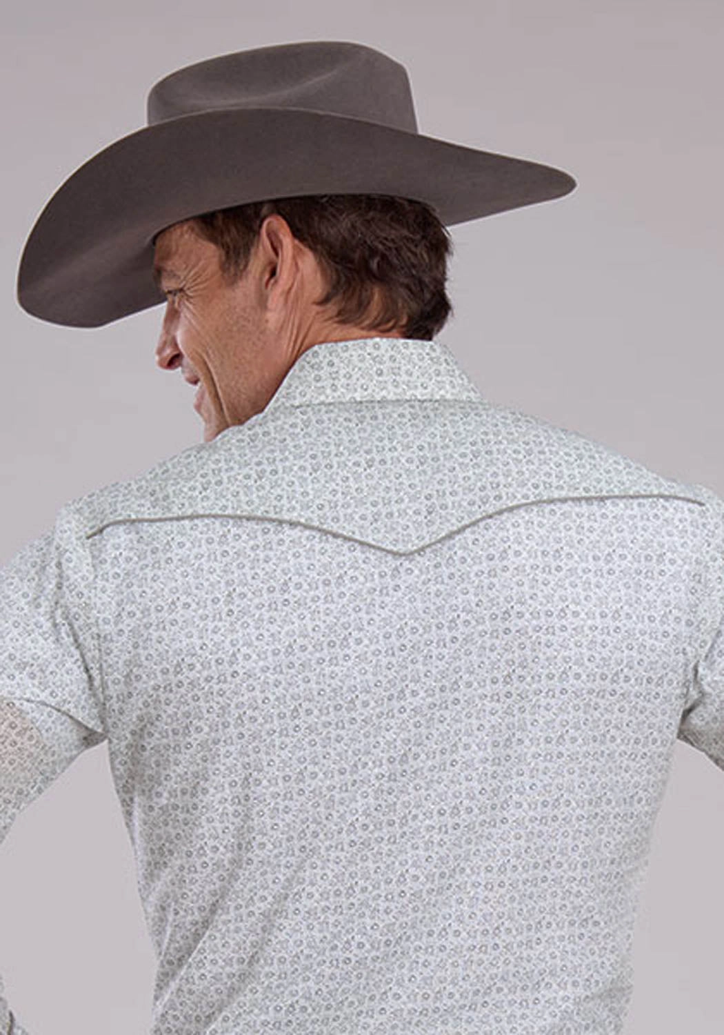 High-Quality Fabric Trendy Fashion Roper Mens 2481 Retro Floral Grey/White Cotton Blend L/S Shirt