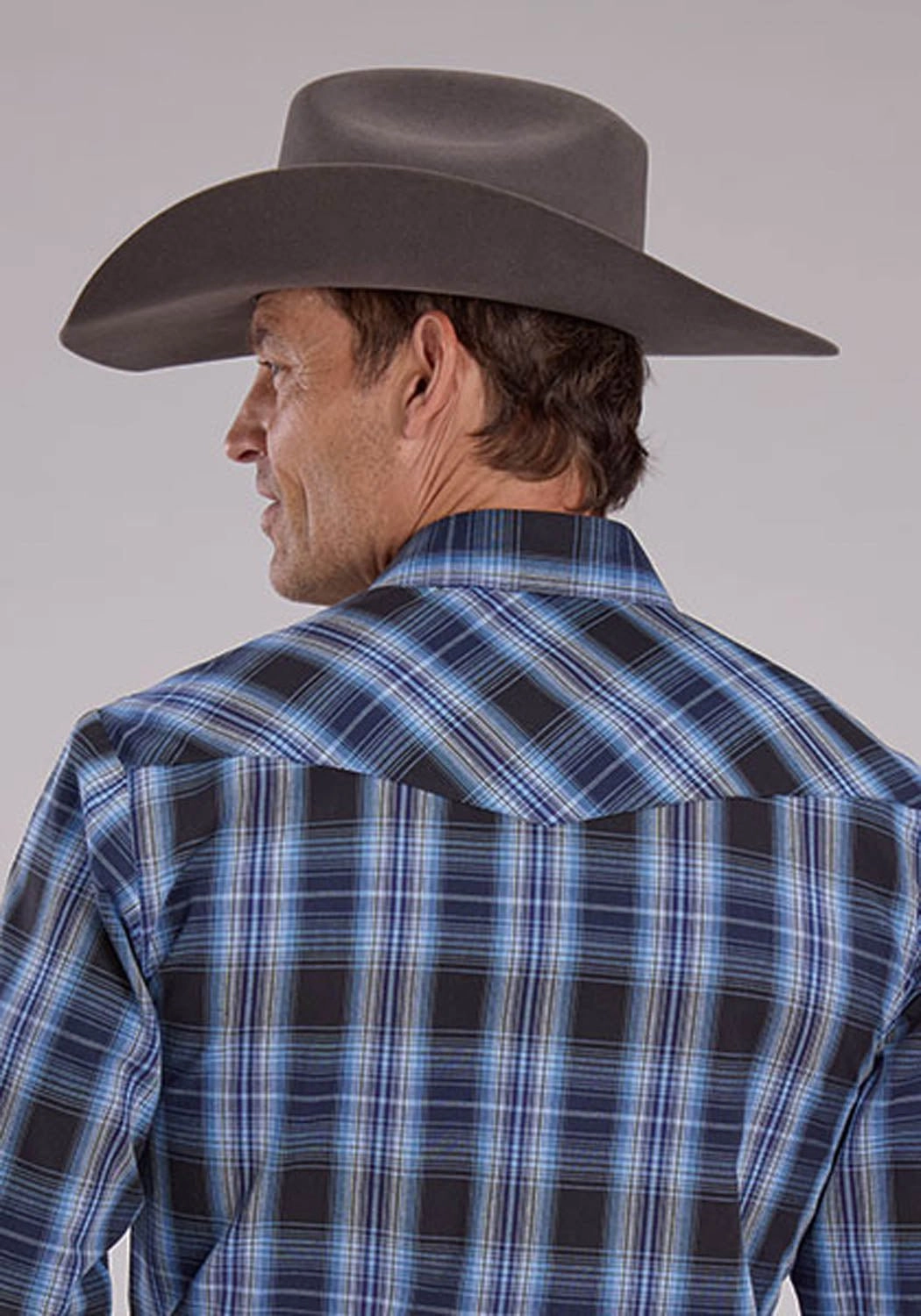 Moisture Wicking Material Streetwear Roper Mens 2482 Western Plaid Carolina Blue Cotton Blend L/S Shirt