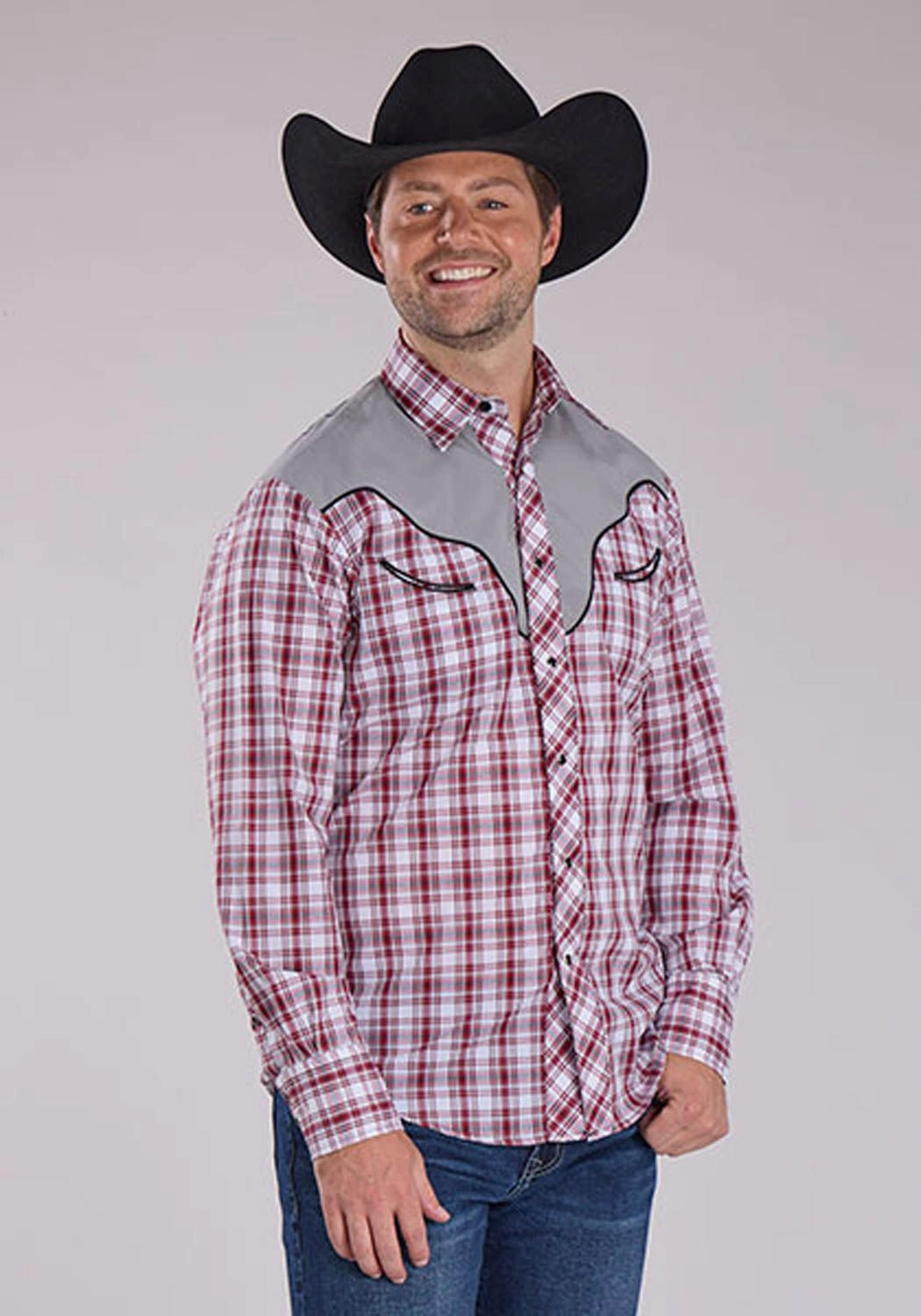 Seasonal Wardrobe Street Fashion Roper Mens 2485 Southwestern Cross Red/Grey Cotton Blend L/S Shirt
