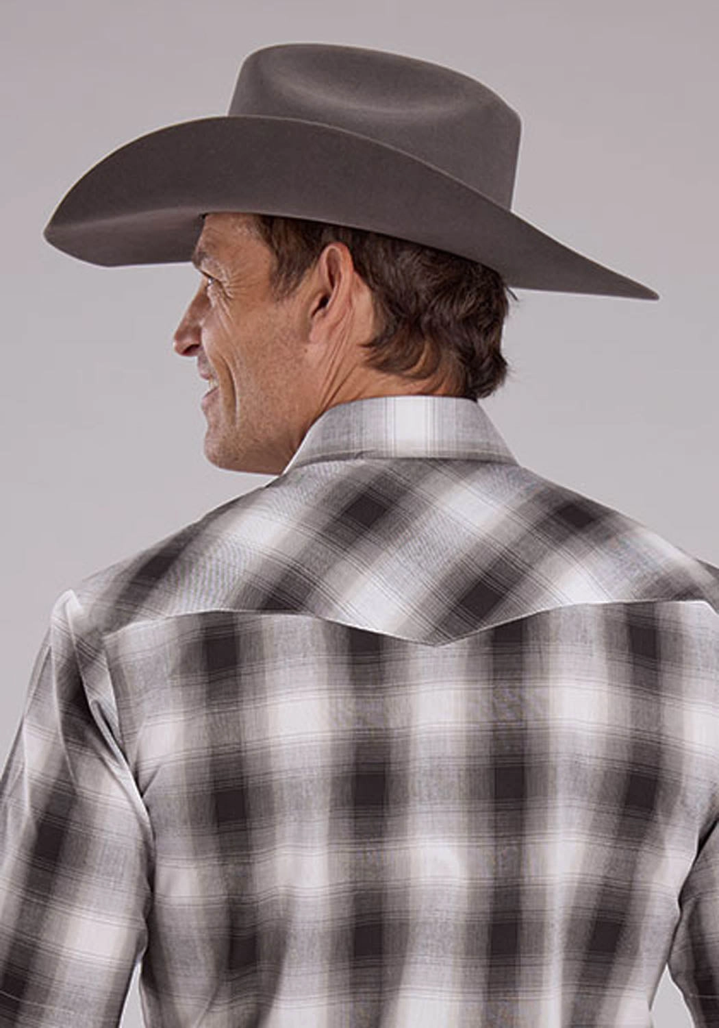 Roper Mens 2486 Western Plaid Grey/White Cotton Blend S/S Shirt Relaxed Vibe Winter Collection