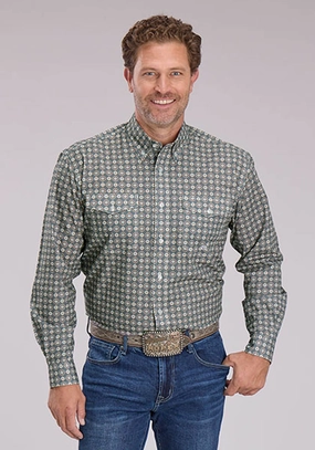 Roper Mens 2501 Medallion Foulard Grey 100% Cotton Btn L/S Shirt Classy Detail Two Tone Stitching