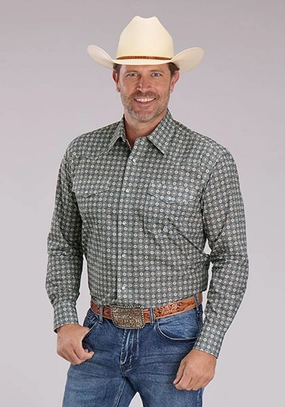 Roper Mens 2501 Medallion Foulard Grey 100% Cotton L/S Shirt Breathable Cotton
