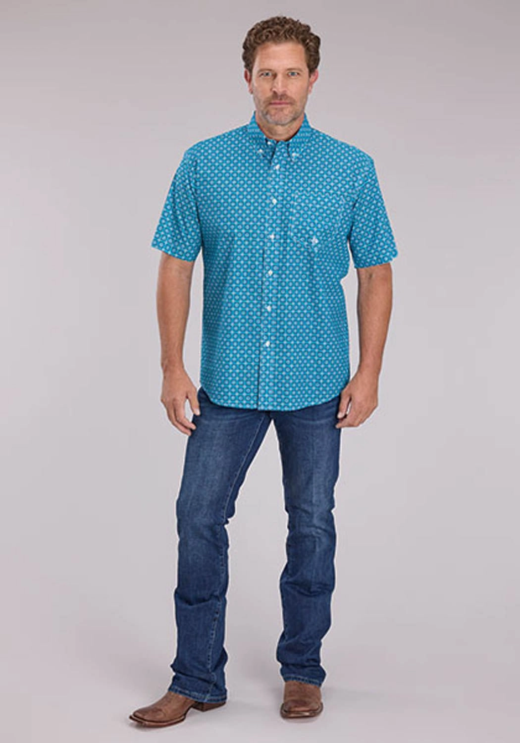 Roper Mens 2503 Bluebird Foulard Blue 100% Cotton 1 Pkt S/S Shirt Wardrobe Must-Have UV Protection