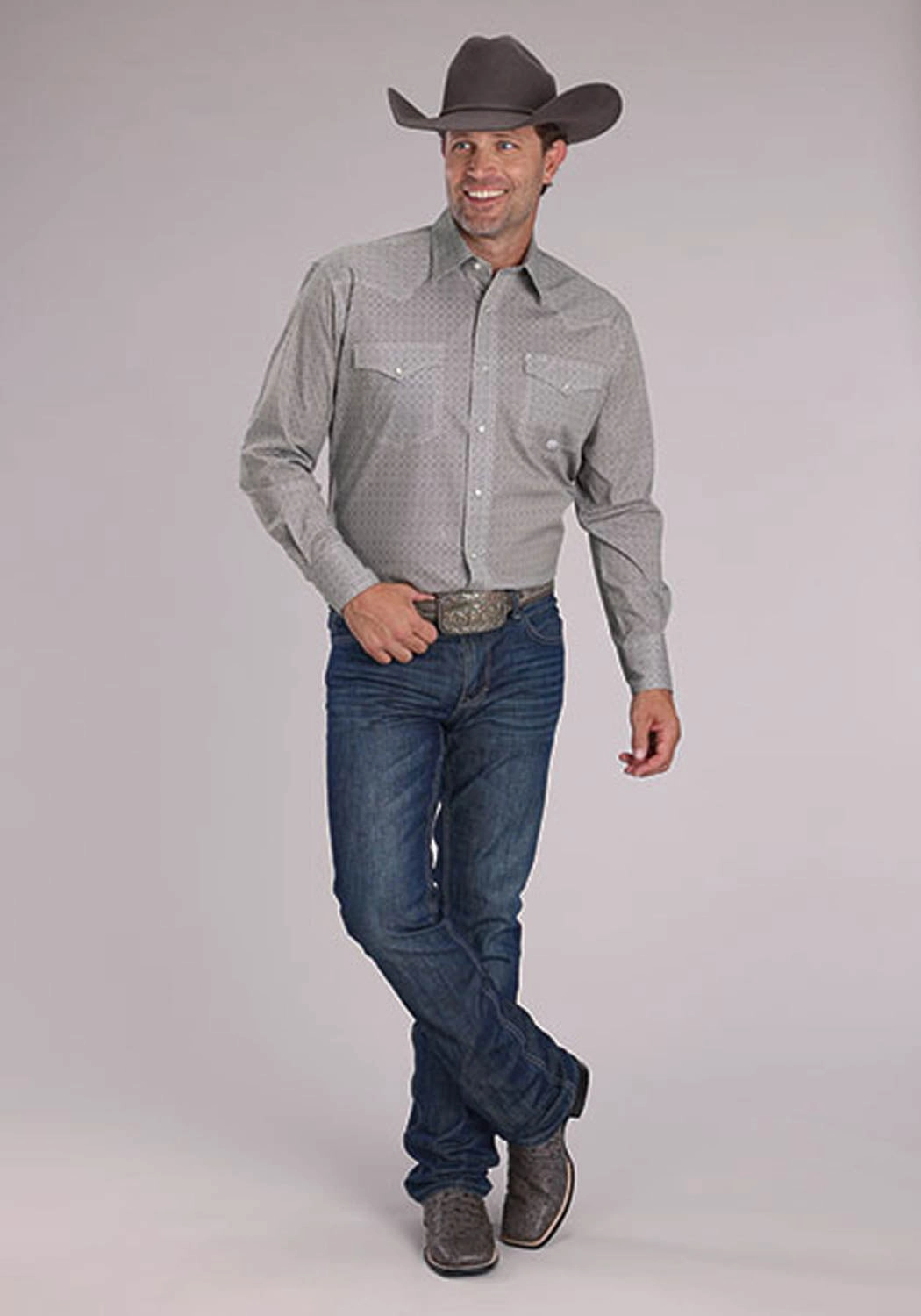 Seamless Shoulder Anti Static Lining Roper Mens 2508 Stretch Foulard Grey Cotton Blend L/S Shirt