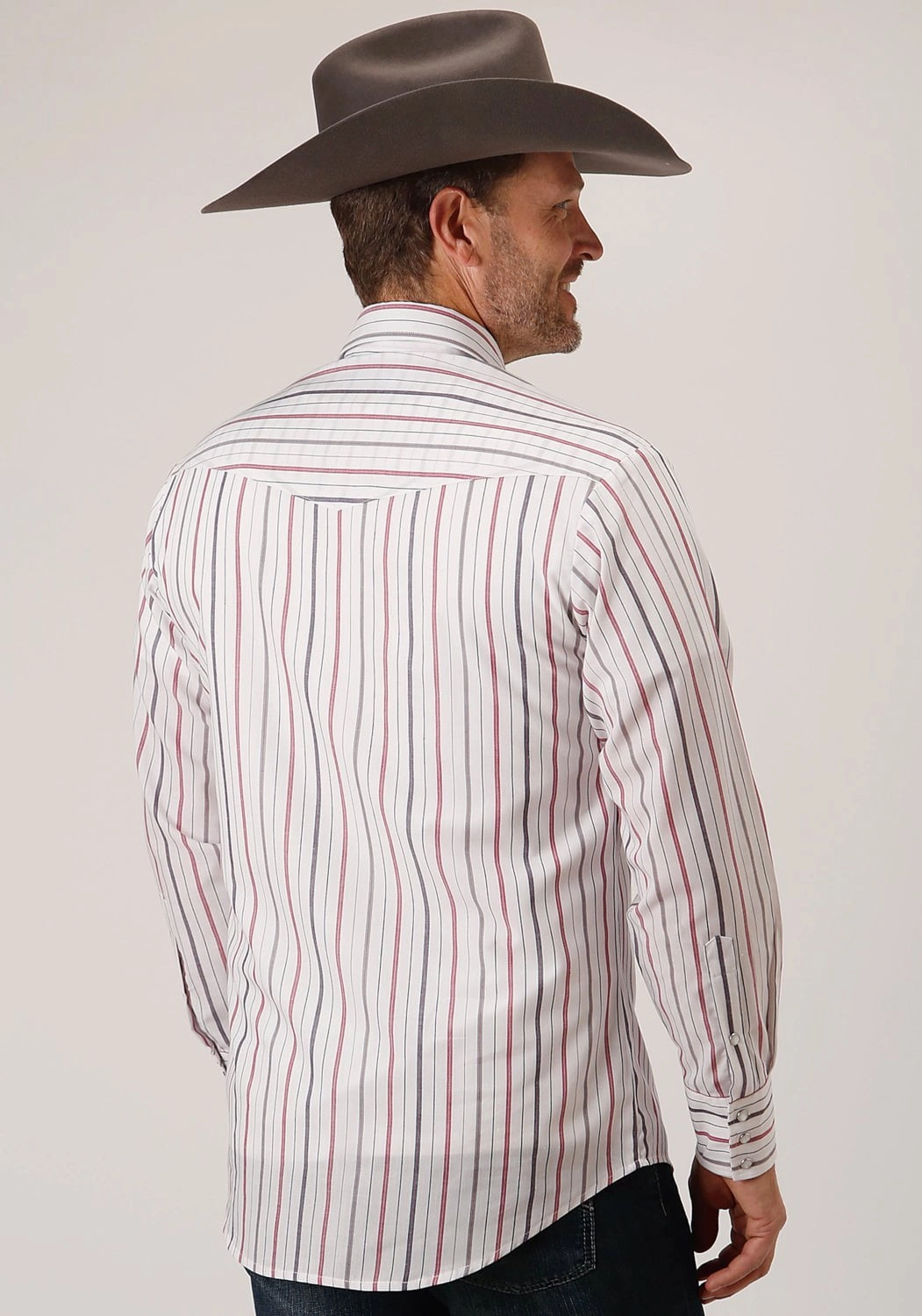 Lounge Comfort Smart Appearance Roper Mens 80/20 Stripes White/Grey 80% Polyester/20% Cotton L/S Shirt
