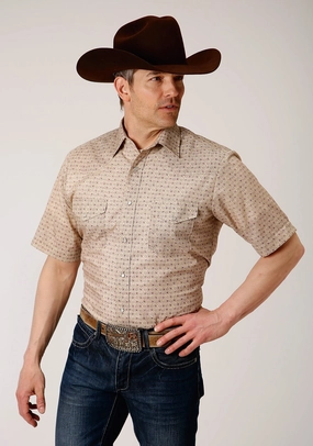 Smart Look Roper Mens Beige/Rust Cotton Blend Vintage Floral S/S Shirt