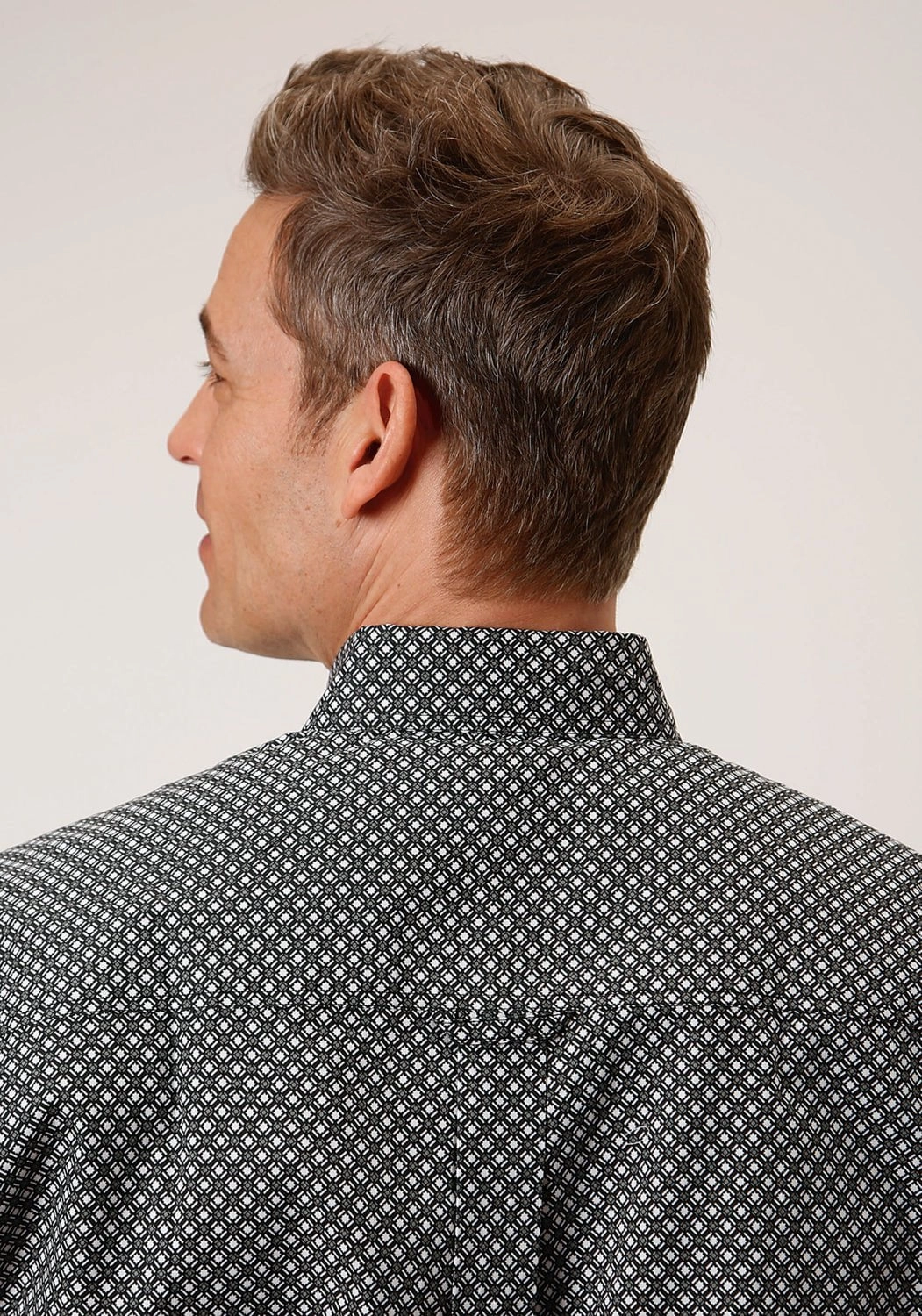 Roper Mens Black 100% Cotton Diamond Star Geo BD S/S 1 Pocket Shirt Layered Look Breathable back panel