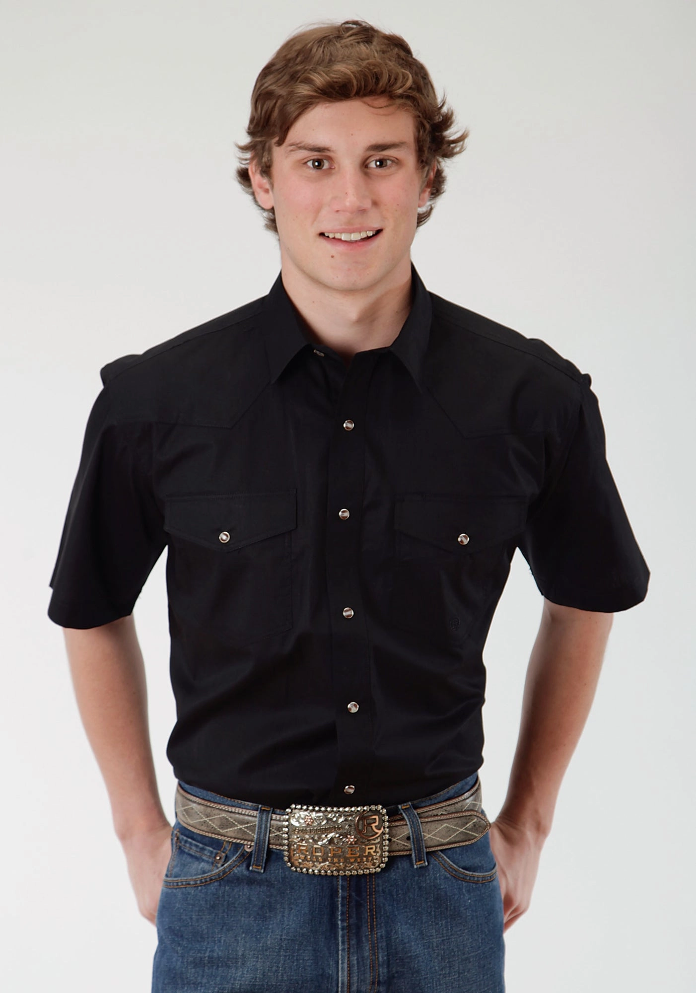 Roper Mens Black 100% Cotton S/S Shirt Outdoor Adventure Runway Inspired