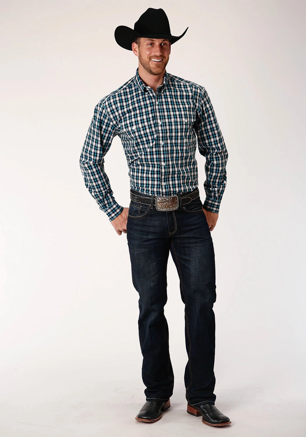 Roper Mens Black 100% Cotton Small Ombre BD L/S Btn Shirt Tagless Labeling Polka Dot