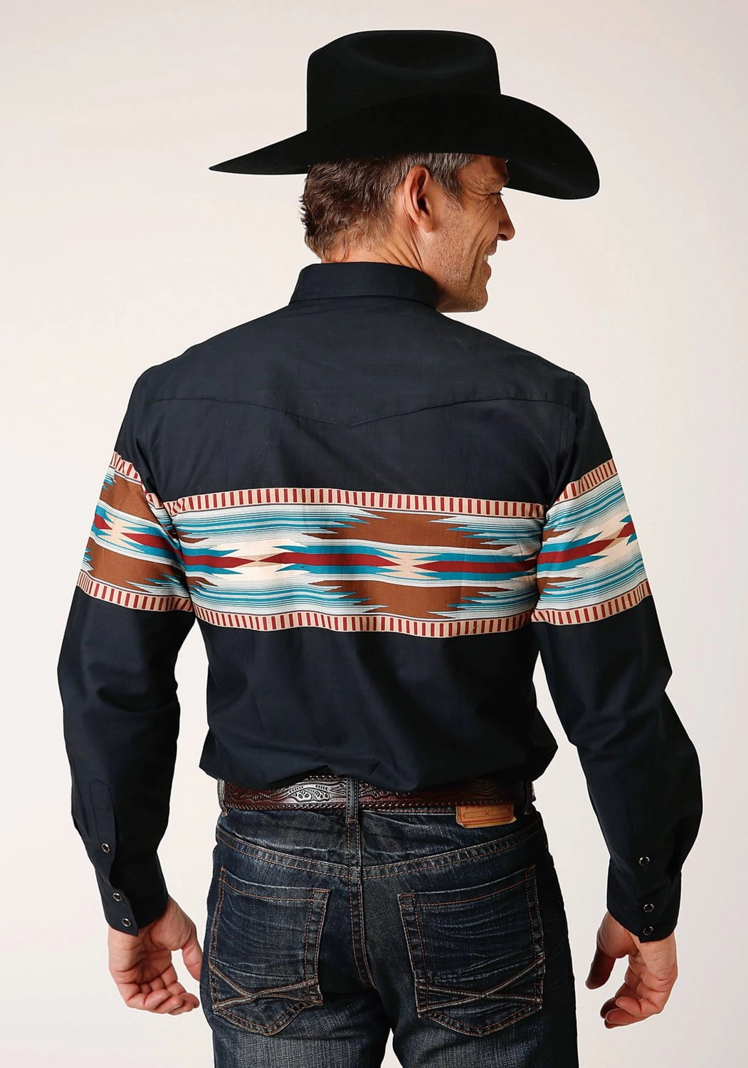 Outerwear Companion Military Inspired Roper Mens Blanket Aztec Border Black 100% Cotton L/S Shirt