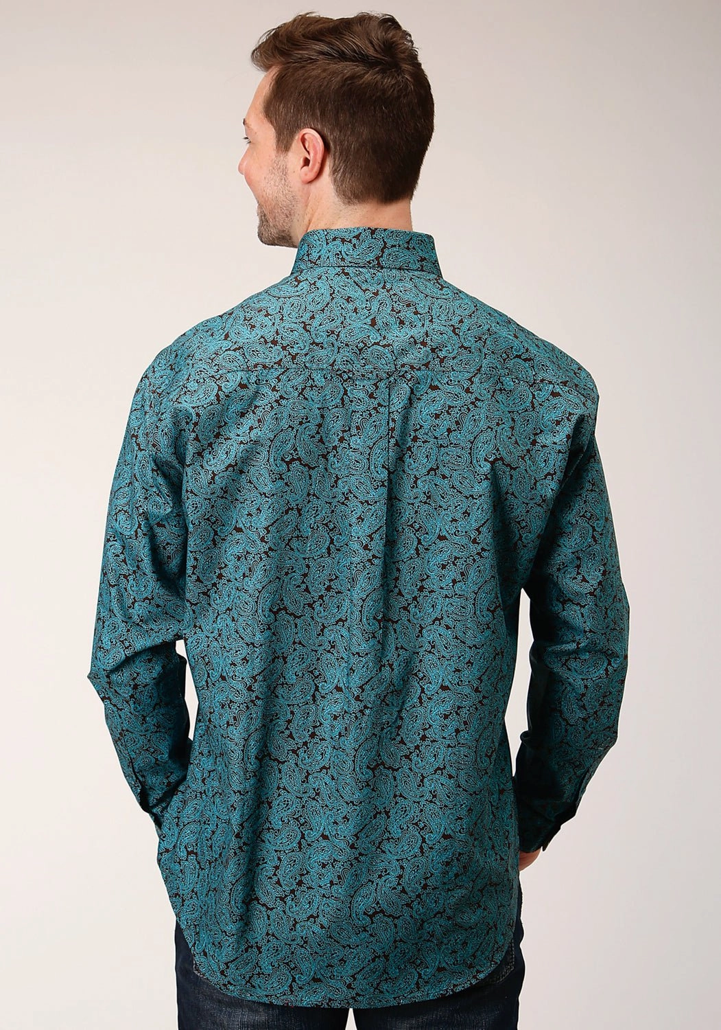 Roper Mens Blue 100% Cotton Agave Paisley BD L/S 1 Pkt Shirt Sleepwear