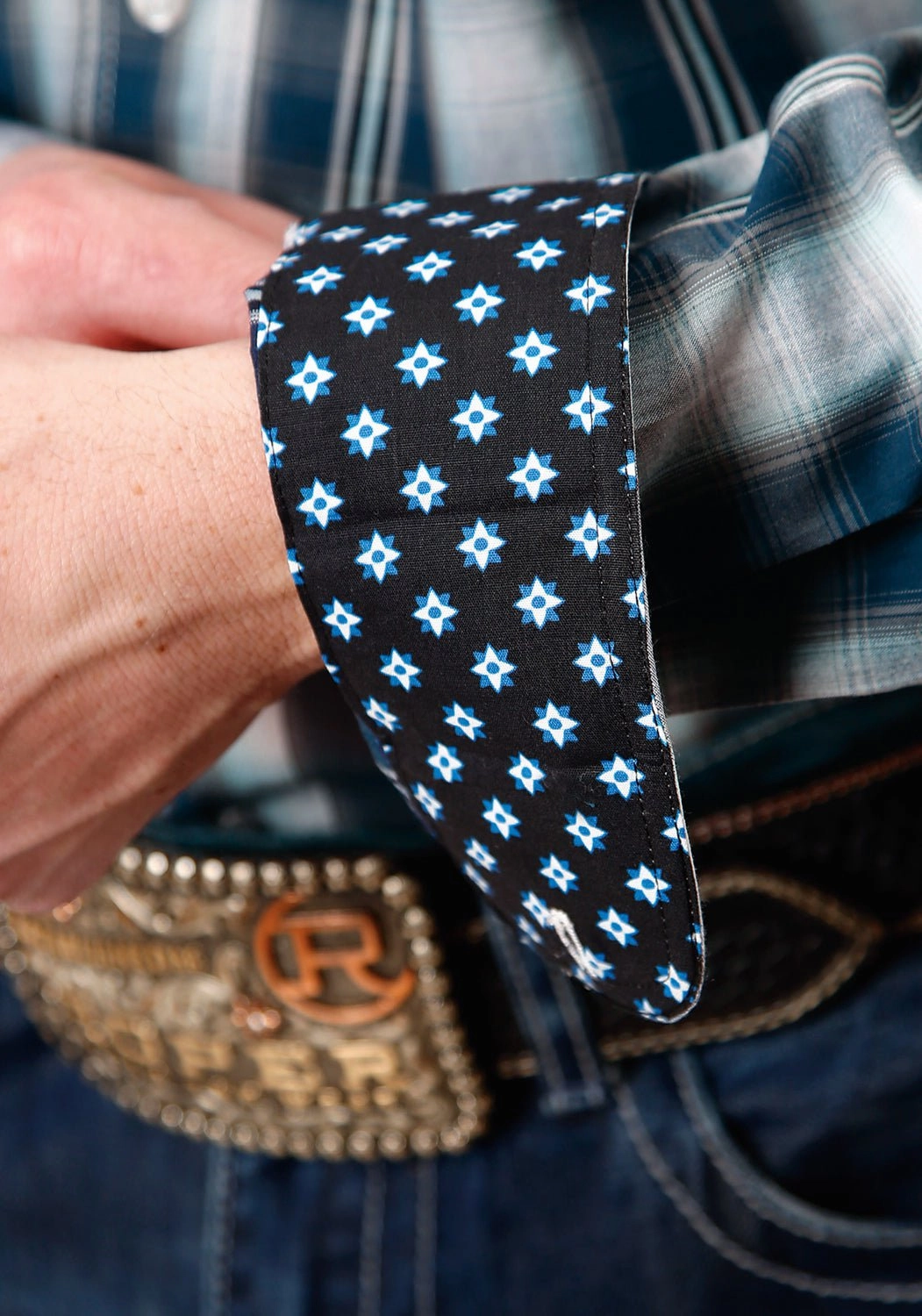 Roper Mens Blue 100% Cotton West Plaid BD L/S Button Shirt Casual Sophistication Stylish Design