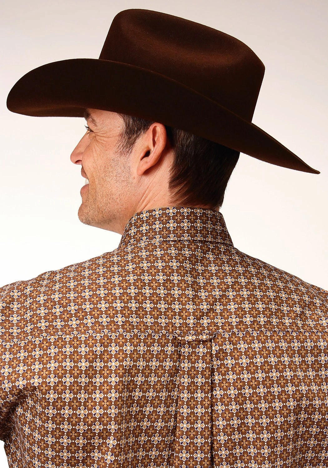Pocket Detail Holiday Outfit Roper Mens Brown 100% Cotton Cinnamon Foulard BD L/S 1 Pkt Shirt