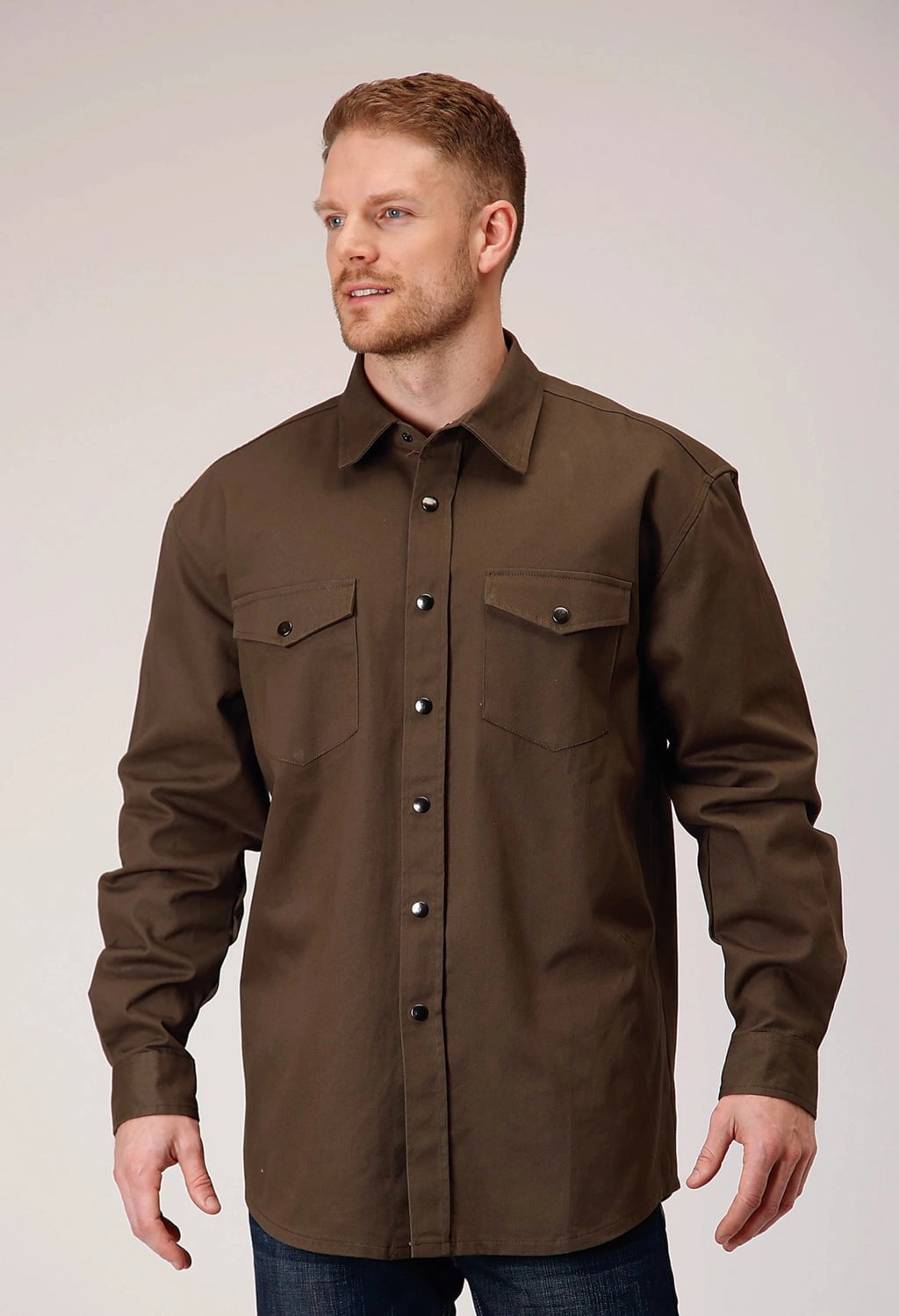 Roper Mens Brush Twill Olive 100% Cotton L/S Shirt decorative element