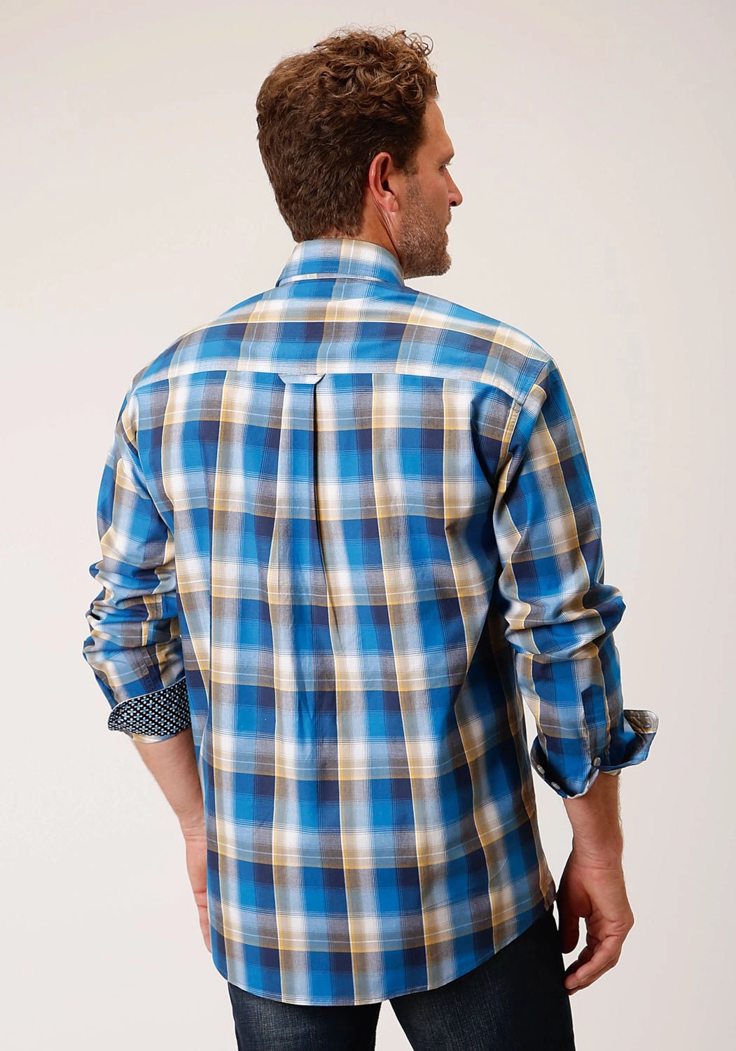 Oversized Fit Roper Mens Clear Sky Plaid Blue 100% Cotton L/S Shirt