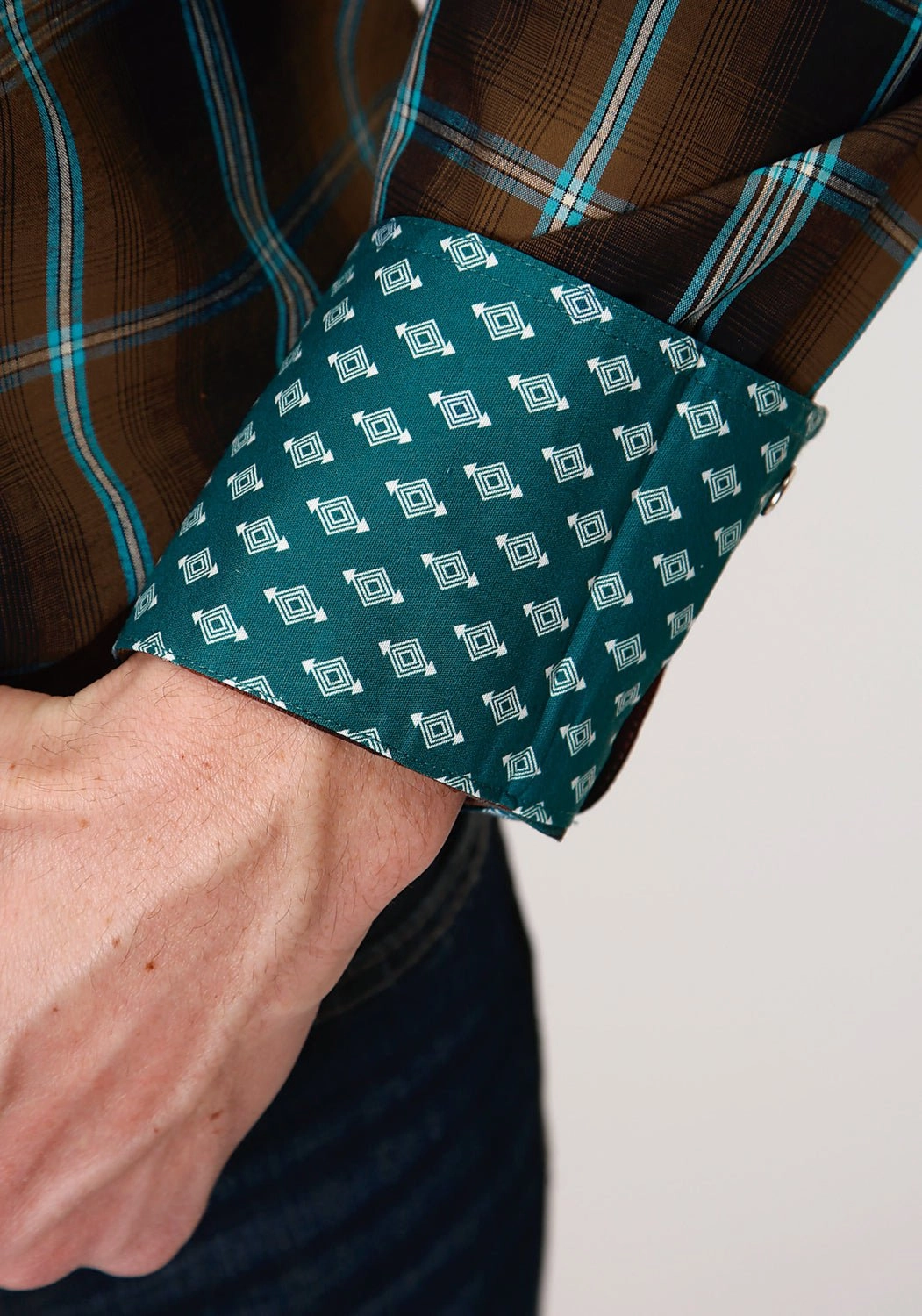 Roper Mens Dark Chocolate 100% Cotton Plaid L/S Tall Shirt Soft Material