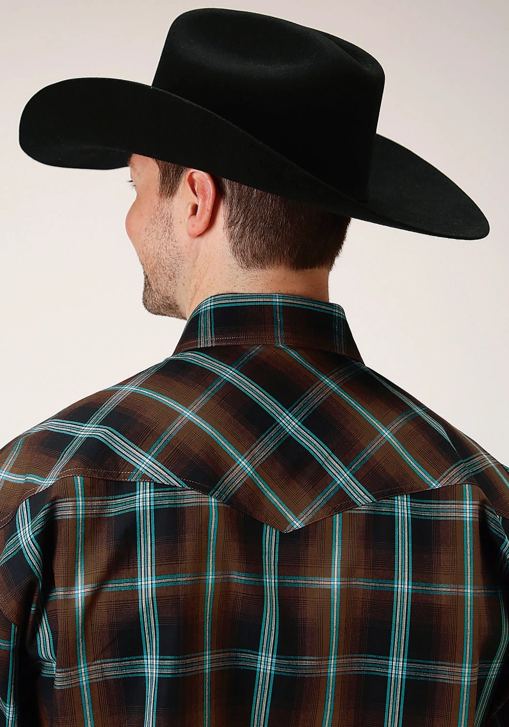 Breathable Material On-The-Go Style Roper Mens Dark Chocolate 100% Cotton Plaid L/S Tall Shirt