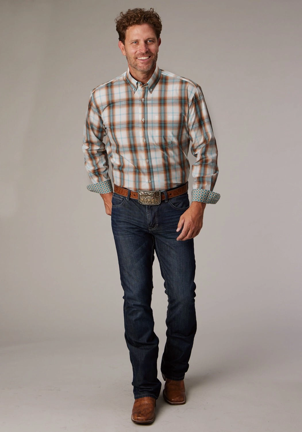 Edgy Design elegant design Roper Mens Desert Spring Plaid Orange 100% Cotton 1 Pkt L/S Shirt