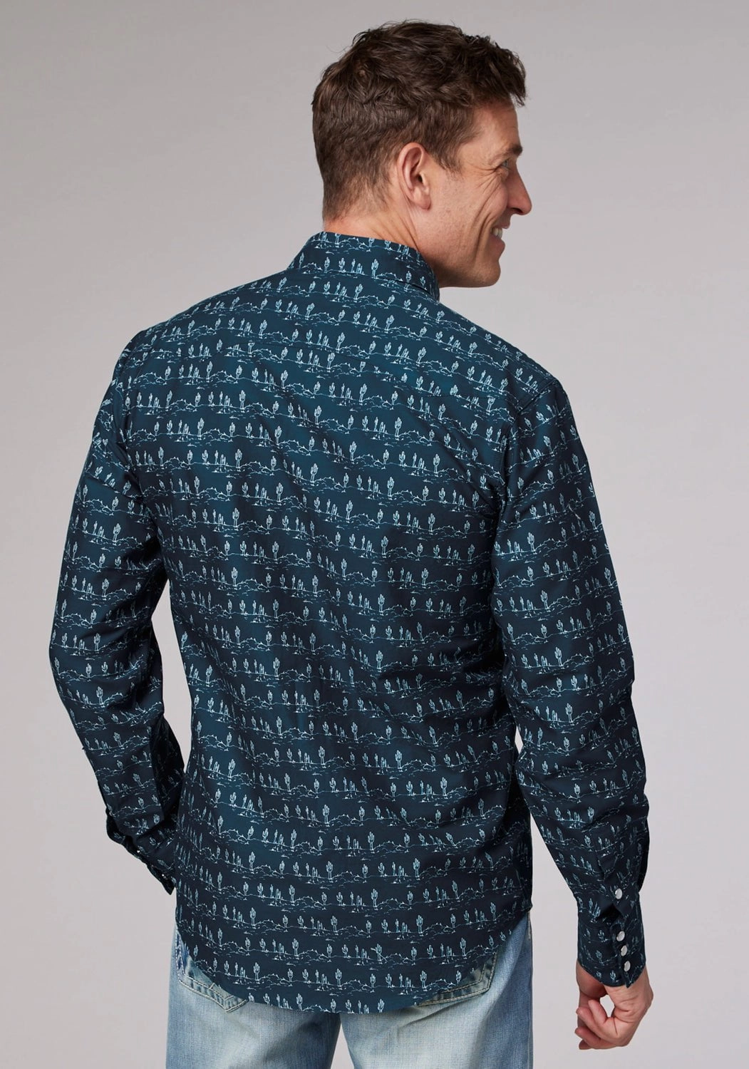 Casual Comfort Roper Mens Desert Stripe Print Blue 100% Cotton L/S Shirt