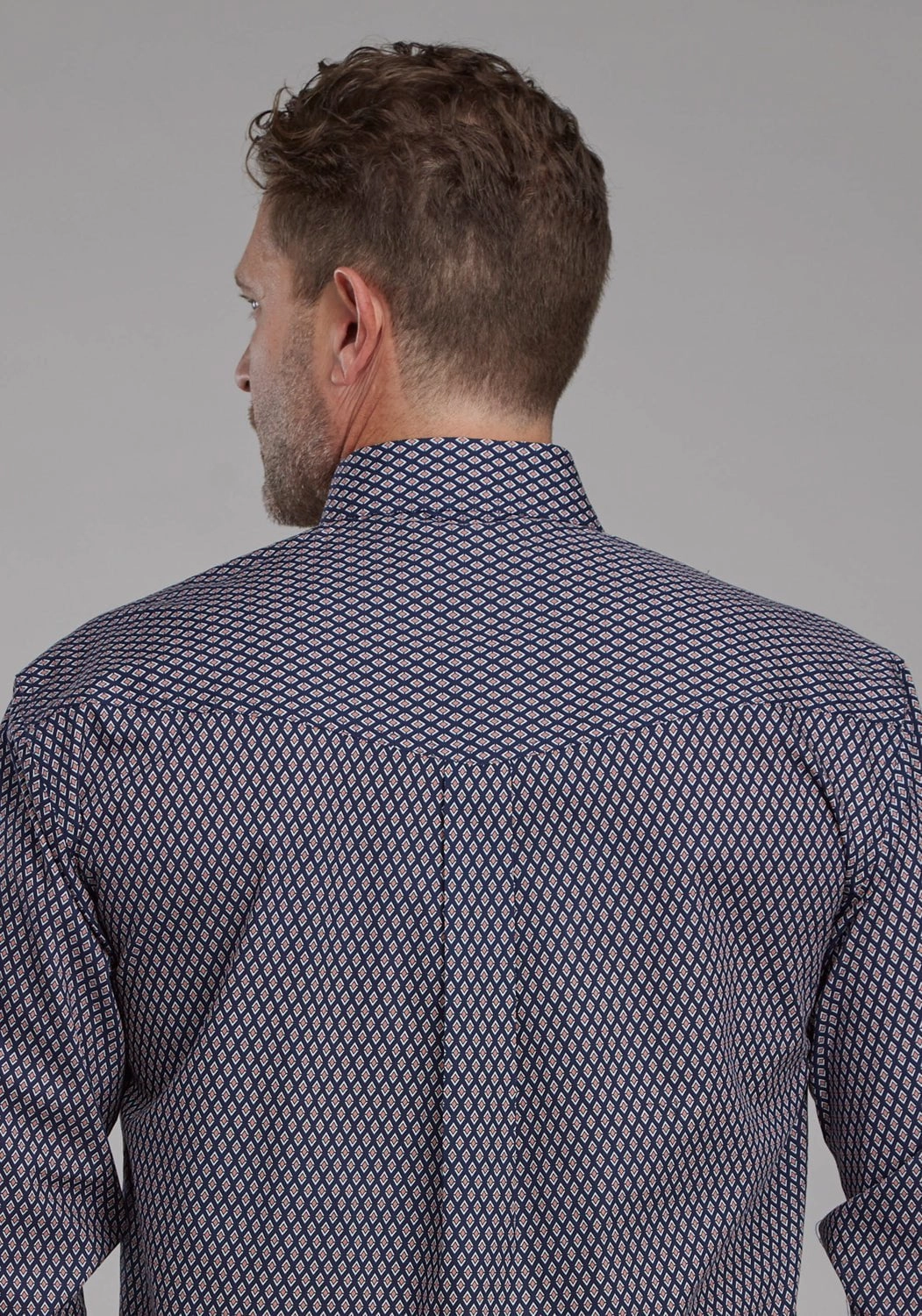 Roper Mens Diamond Eye Geo Blue 100% Cotton Btn L/S Shirt Structured Collar