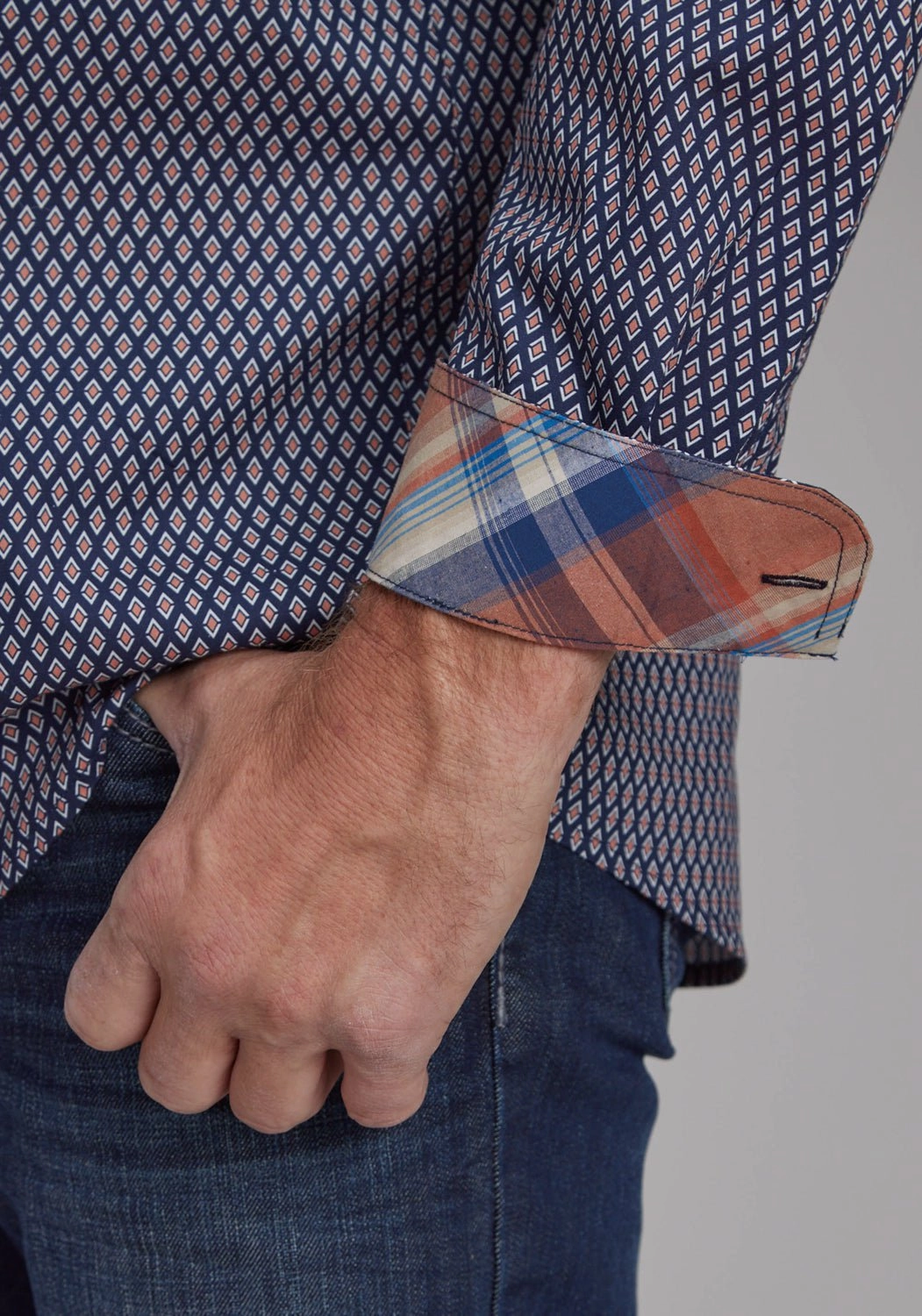 Limited Edition Functional Design Roper Mens Diamond Eye Geo Blue 100% Cotton Btn L/S Shirt