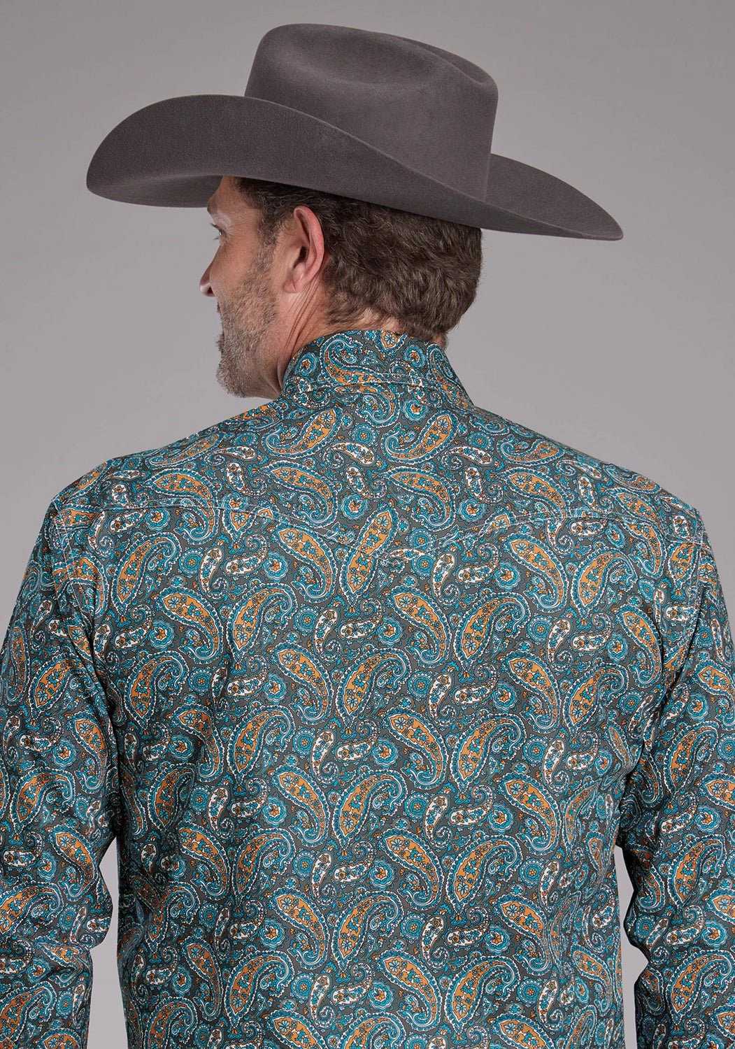 Cultural Inspired youth trend Roper Mens Dusk Paisley Blue/Brown 100% Cotton L/S Shirt