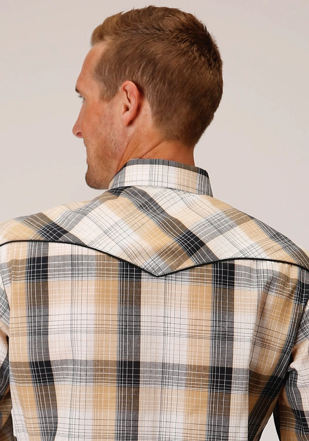 Modern Look stain resistant coating Roper Mens Eagle Plaid Black/Khaki Cotton Blend L/S Shirt