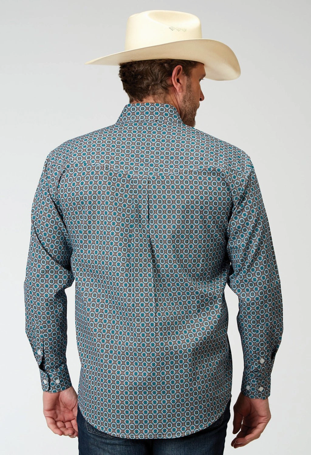 Rooftop Bar BBQ Party Roper Mens Frontier Foulard Multi-Color 100% Cotton L/S Shirt