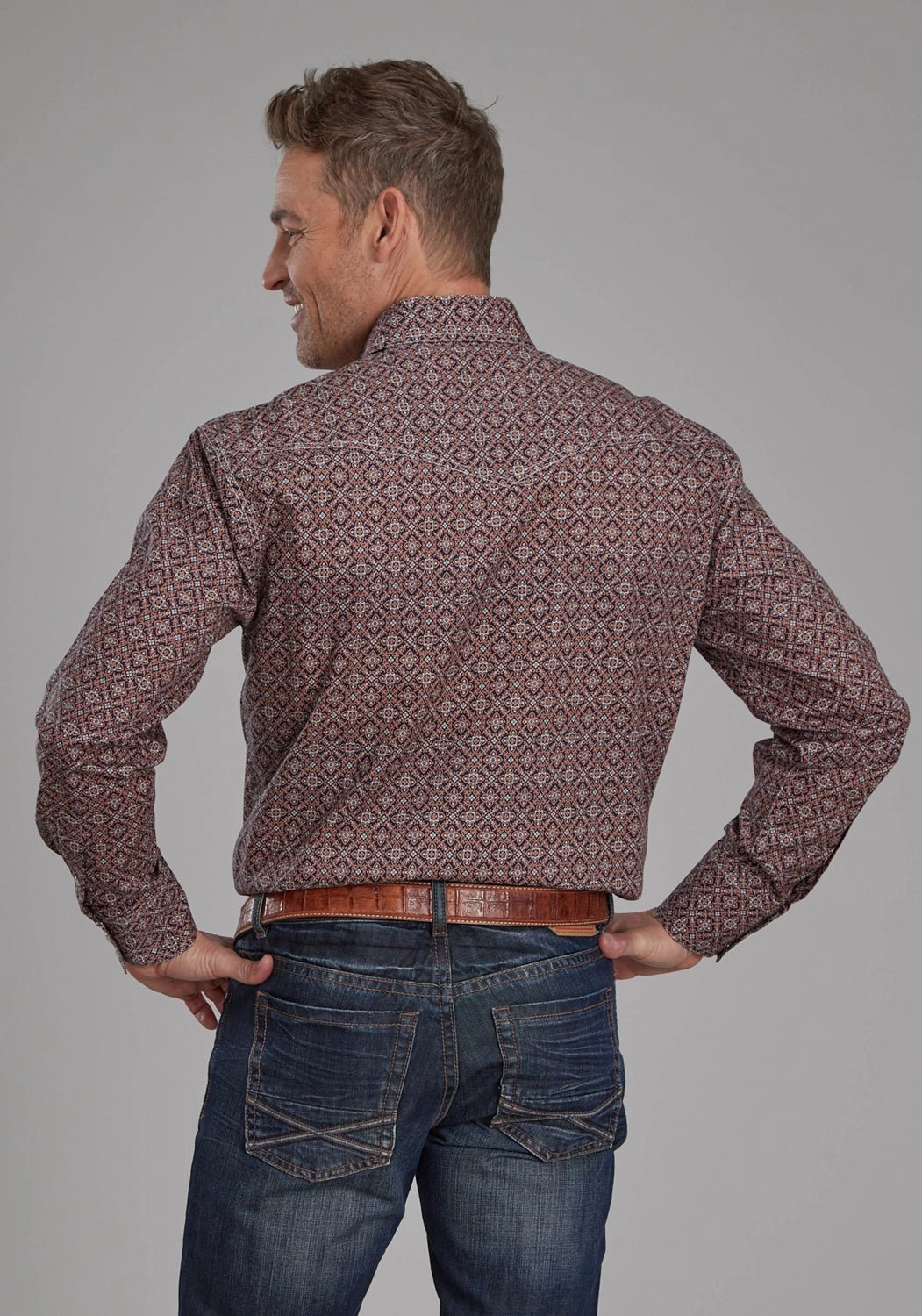 Roper Mens Ginger Foulard Brown 100% Cotton L/S Shirt Petite Option Winter Fashion