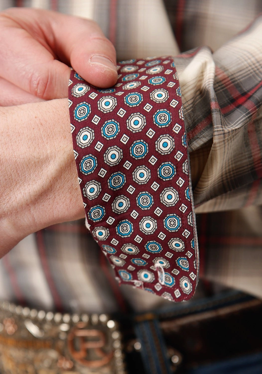 Smooth Zipper Design Roper Mens Grey 100% Cotton Smoke House BD L/S Tall Shirt