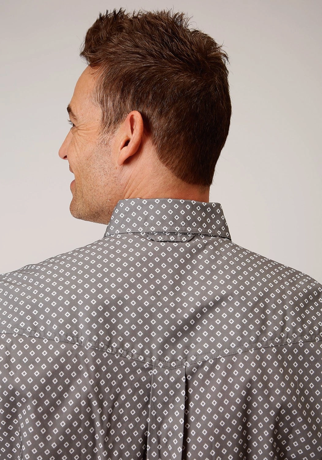 Roper Mens Grey Cotton Blend Diamond Poplin BD L/S Btn Shirt Roll-Up Sleeve Flexible Shoulder Construction