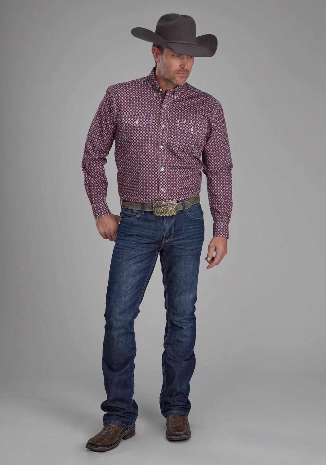 Statement Piece Roper Mens Highway Foulard Red 100% Cotton Btn L/S Shirt