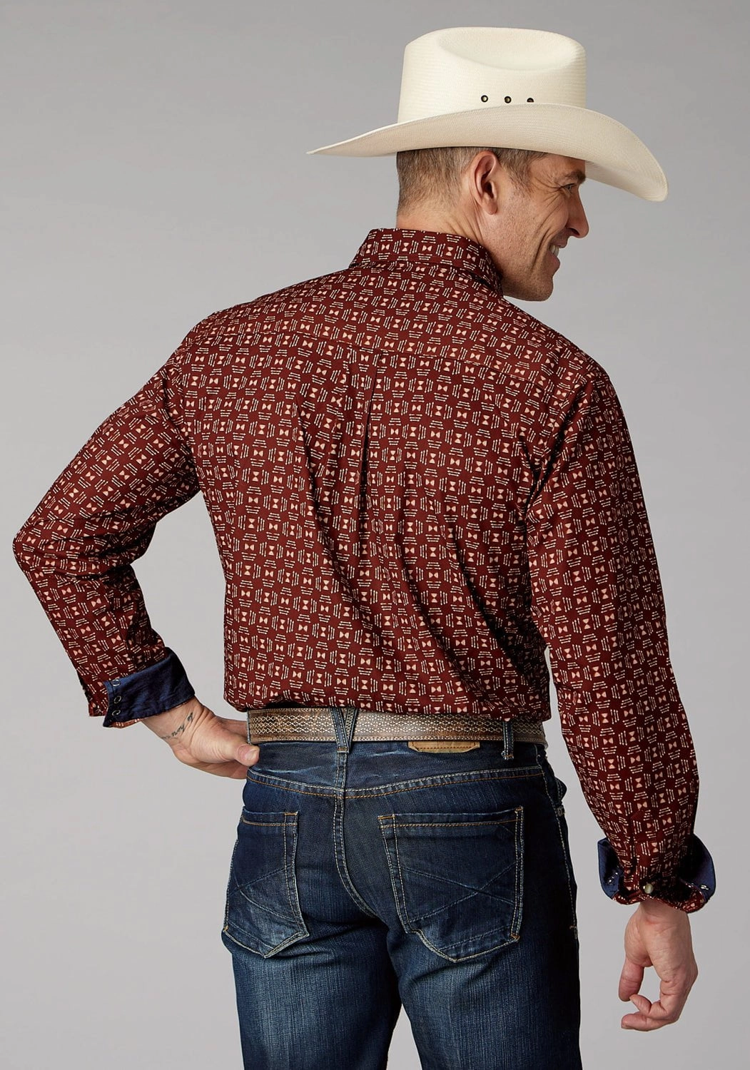 Roper Mens Ikat Arrows Red 100% Cotton L/S Shirt Festival Fashion Mix-And-Match