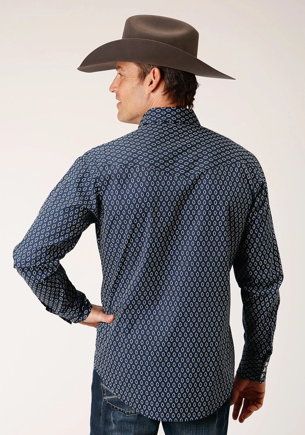 Sophisticated Look Roper Mens Midnight Geo Blue 100% Cotton L/S Shirt