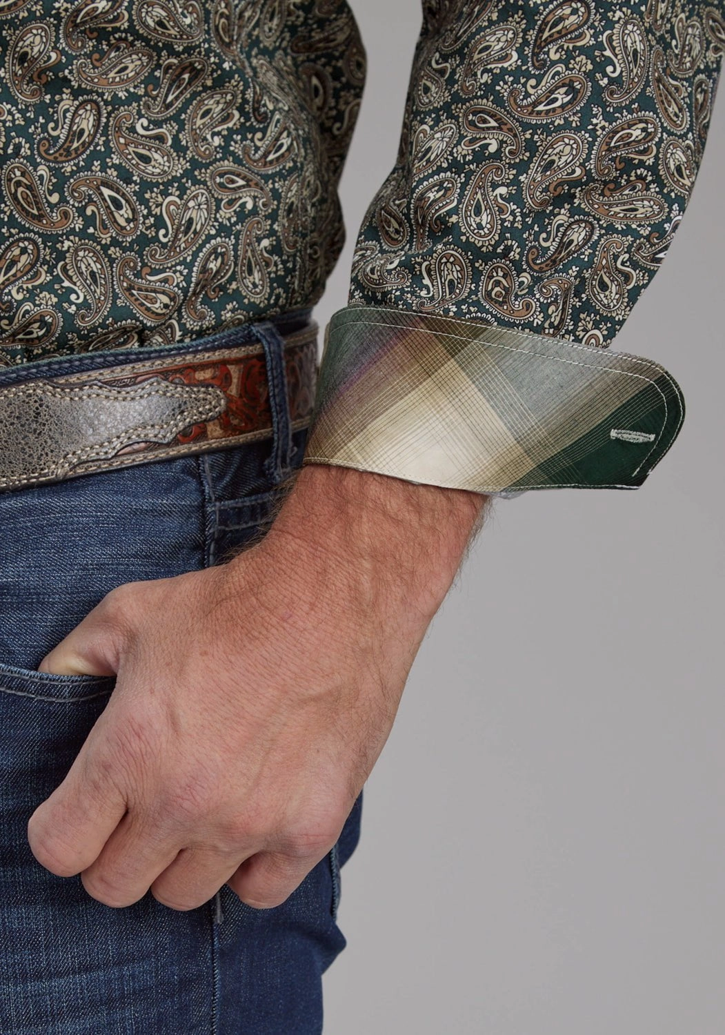 Breathable fabric Festival Outfit Roper Mens Oak Paisley Brown 100% Cotton 1 Pkt L/S Shirt